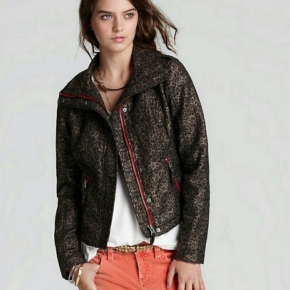 Free People We The Free Leopard Moto Jacket | Size 4